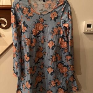 Floral Blue and pink Long Sleeve Women's dress